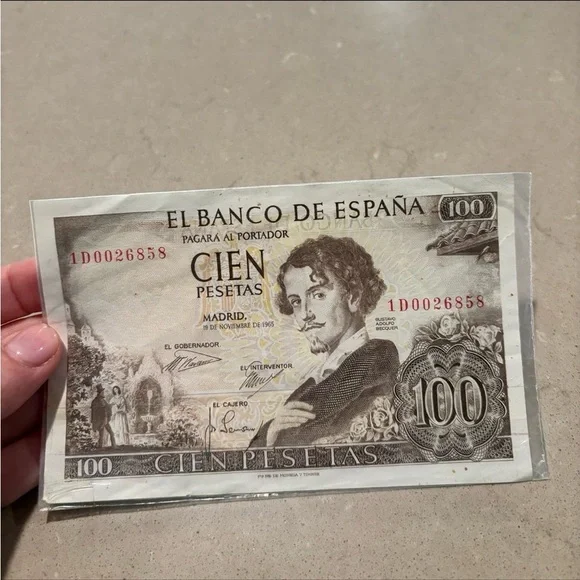 Vintage 1000 Italian Lire & 100 Spanish Pesetas Banknotes - Collectible Set - Picture 5 of 5